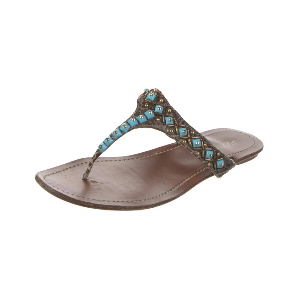 Prada Leather Snakeskin and Turquoise Sandals